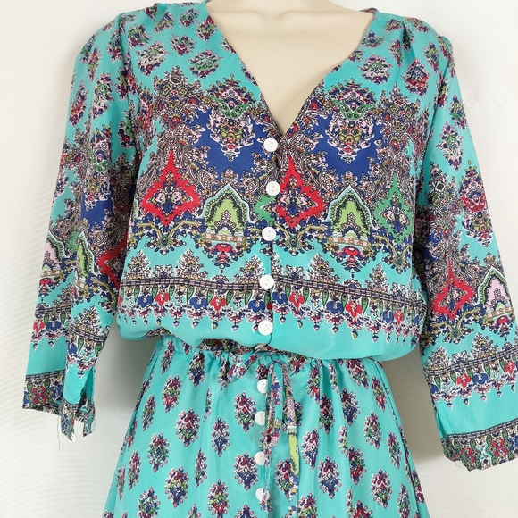 Maxi boho print dress duster cover up size large - Picture 4 of 9
